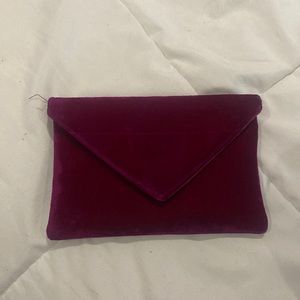Burgundy velvet envelope clutch with gold chain